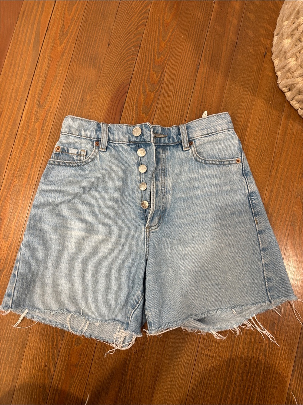 Garage Light Blue High-Rise Button-Front Denim Shorts